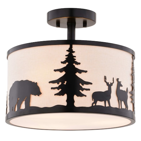 Vaxcel Acadia 13-in W Bronze Rustic Semi Flush Mount Ceiling Light White Linen Deer Tree C0313