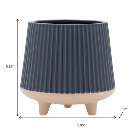 Homeroots Set of Two Blue And Beige Ceramic 1 Ounce Geometric Round Pot Planters 634284