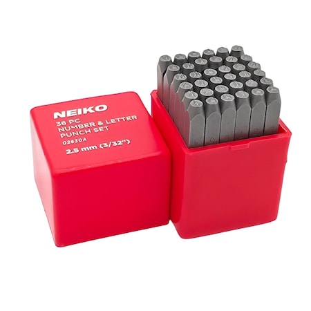 Neiko Number and Letter Punch Set with Heat-Treated Steel Punches, 3/32", 2.5MM Shaft, 36 Pc Stamp Set 02630A