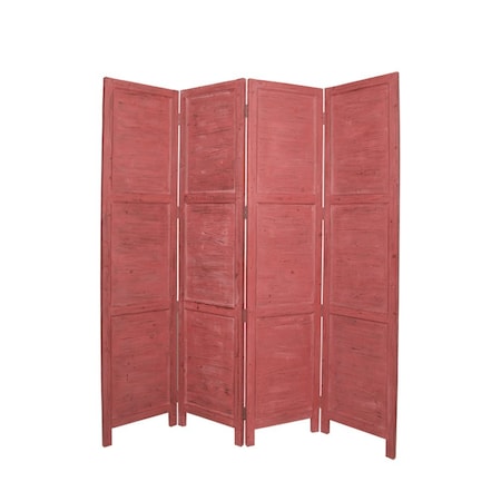 Homeroots 84" Red Wood Folding Four Panel Screen Room Divider 274884