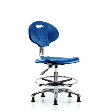 Blue Ridge Ergonomics Erie Poly Clean Room Chair, Med Bench, Foot Ring, Glides, Blue BR-CLR-TPMBCH-CR-A0-CF-RG-BLU
