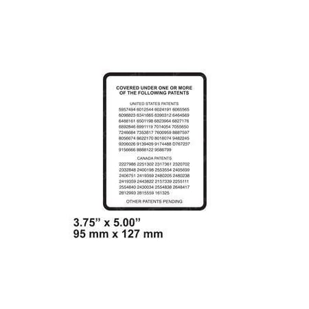Jlg REPLACEMENT DECAL-PATENT, BOOMS 1001131269