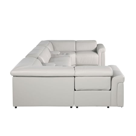 Homeroots Light Gray Italian Leather Power Reclining U Shaped Eight Piece Corner Sectional With Console 634665
