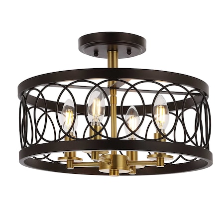 Jonathan Y Sylvain 15.5" Metal LED Semi-Flush Mount, Oil Rubbed Bronze/Brass Gold JYL9040B