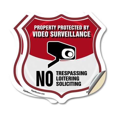 Signmission Video Surveillance Shield Sign Property, 4 inch X 4 inch, Vinyl Decal, 2PK SHI-D-2PACK-4-472