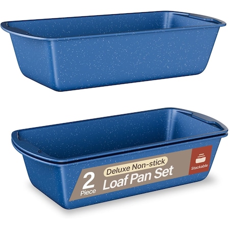 Bakken- Swiss Blue Marble Nonstick Loaf Pans Set of 2, 10.2in and 11in, Oven Safe to 450 DegF, Dishwasher Safe BKLOAFBLU2