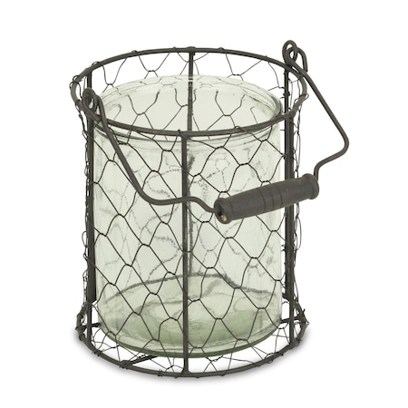 Homeroots 6" Brown and Clear Wire Basket and Glass Jar 488159