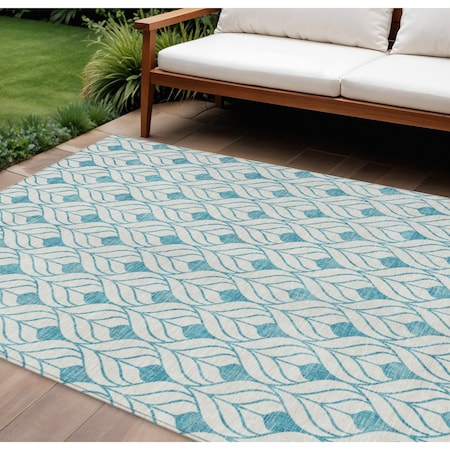 Homeroots 10' X 14' Teal Blue And Ivory Geometric Washable Indoor Outdoor Area Rug 595780