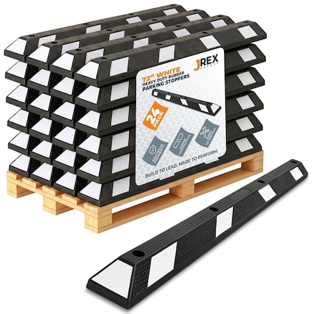 Jrex Safety 72 in Rubber Parking Block Curb Stop, White Reflective Strip, Half Pallet 24 PBSW-JR-6-HP24