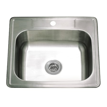 Kingston Brass 25-Inch Stainless Steel Self-Rimming Single Bowl Drop-In Kitchen Sink, 1-Hole with Strainer KGKTS2522811