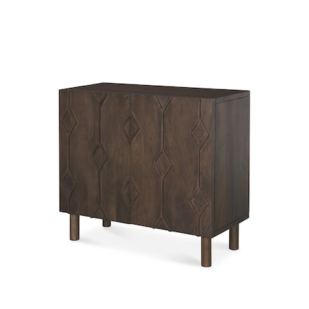 Homeroots 36in Dark Brown Solid Wood Carved Geometric Accent Cabinet With Two Doors 611065