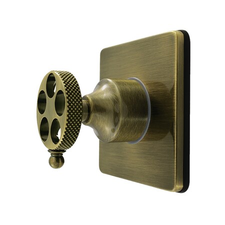 Kingston Brass Single-Handle Six-Way Diverter Valve with Knurled Handle and Square Trim Kit, Antique Brass KS4043RKX