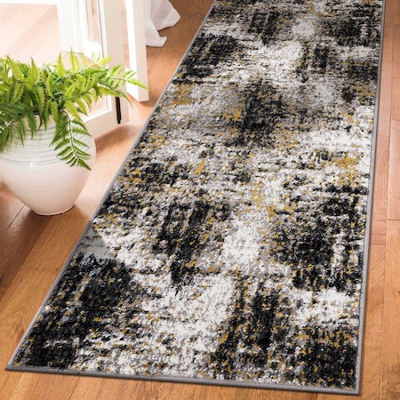 World Rug Gallery Adare Contemporary Abstract Runner Rug 2 ft 7 in x 12 ft Yellow 977YELLOW27X12