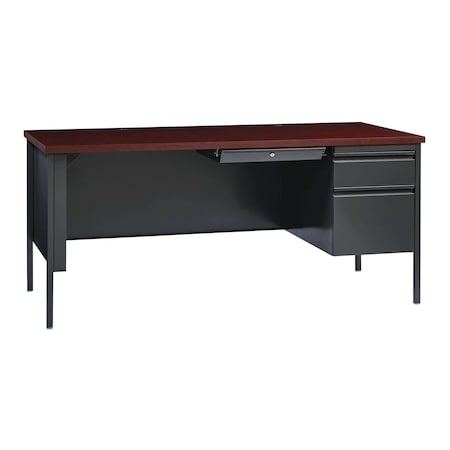 Hirsh Right-Hand Single Pedestal File Office Desk W/ Center Drawer, 30 in D X 29.5 in H, 66 in W X 20096