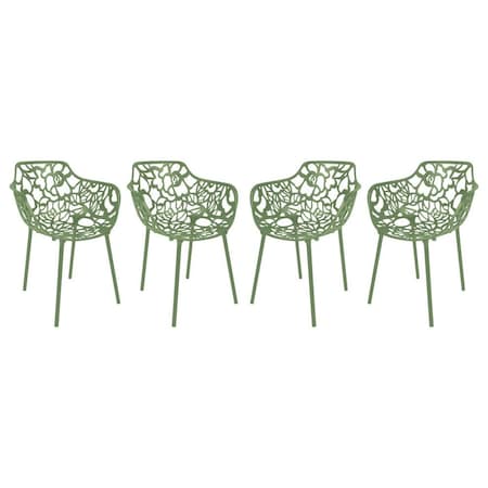 Leisuremod Modern Devon Aluminum Armchair, Khaki Green, 4PK DCA23G4