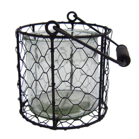 Eyecatcher Round Glass Jar in Wire Basket, White - Small EY893531