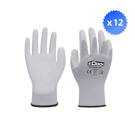 4Dock PU Coated Glove, White/Yellow, XL 12 PK WG004-XL