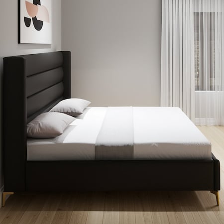 Homeroots Black Velvet Upholstered King Bed Frame 544803