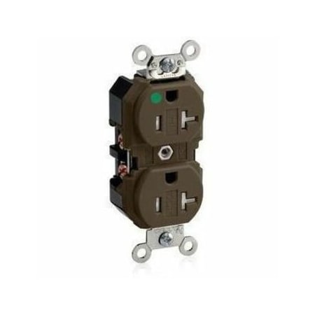 Leviton Straight Blade Receptacle, 5-20R, 20 A, 125V AC, 2 Pole, 3 Wire, Flush Mount, Single, Brown 8300-SG