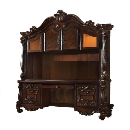 Homeroots 76" Dark Brown Wood Peninsula Credenza Desk With Four Cabinets Three Drawers 491399
