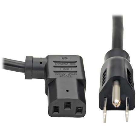 Eaton Tripp Lite Series Computer Power Cord, NEMA 5-15P to Right-Angle C13 - 10A, 125V, 18 AWG, 10 ft. P006-010-13RA