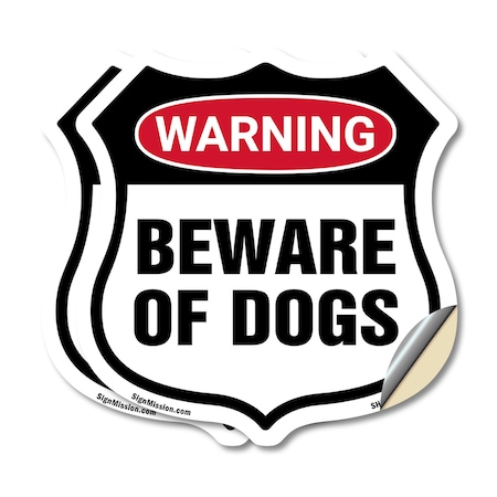 Signmission Dog Warning Shield Sign Beware Of Dogs, 18 inch X 18 inch, Vinyl Decal, 2PK SHI-D-2PACK-18-376