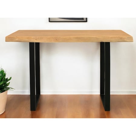 Homeroots 47" Natural and Black Solid Wood and Metal Live Edge Console Table 604538