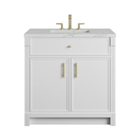 James Martin Vanities Bellshire 36" Single Vanity, Bright White w/ 3 CM Ethereal Noctis Silestone Top 660-V36-BW-3ENC