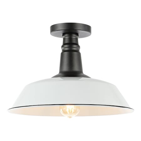 Jonathan Y Camila 14" 1-Light Classic Industrial Indoor/Outdoor Iron LED Semi Flush Mount, White/Black JYL7617A