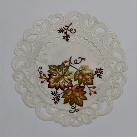 Sinobrite 16 in. Fall Leaf on Cream Fabric Doily H9036-016