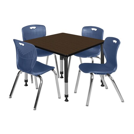 Regency Square Kee Adjustable Classroom Table W/ 4 Andy Stack Chairs, 36 in W, 30 in L, Neo Walnut TB3636NWAPBK40NV