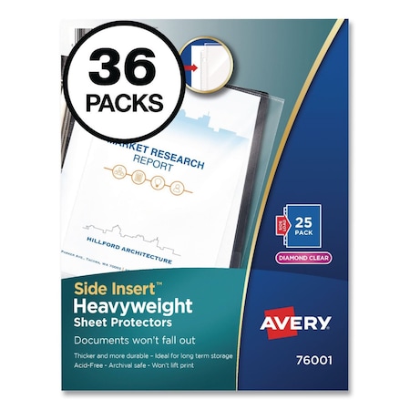 Avery Side-Insert Heavyweight Sheet Protectors, 3-Hole Punched, Side Load, 8.5 x 11, Diamond Clear, 900PK 76001CT