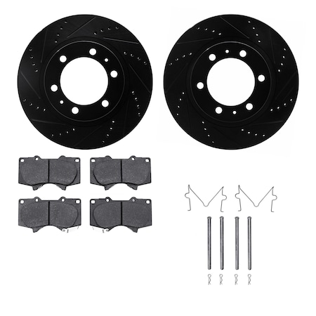 Dynamic Friction Co DFC Brake Rotor - Dimpled & Slotted - Black w/5000 Brake Pads & HW Kit 8512-76147
