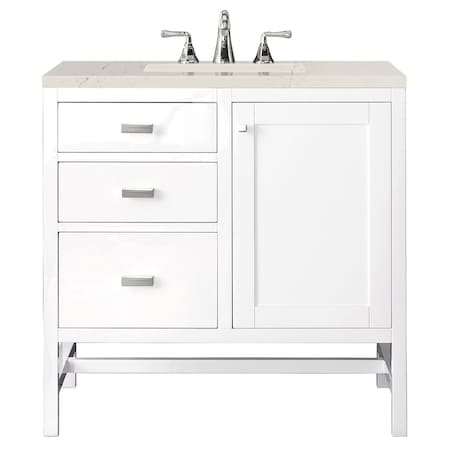 James Martin Vanities Addison 36" Single Vanity, Glossy White, w/ 3 CM Siberian Silestone Top E444-V36-GW-3SFR