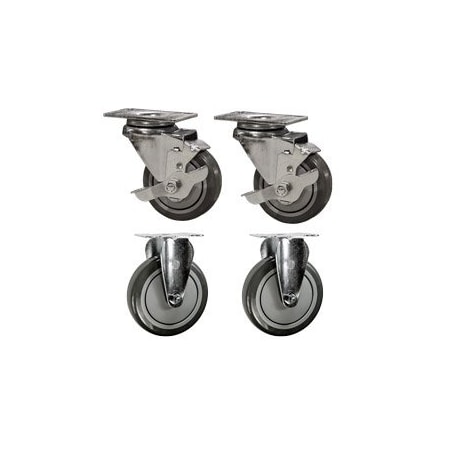 Service Caster 5 Inch Gray Polyurethane Swivel Top Plate Caster Set with 2 Brakes 2 Rigid SCC SCC-20S514-PPUB-TLB-2-R514-2