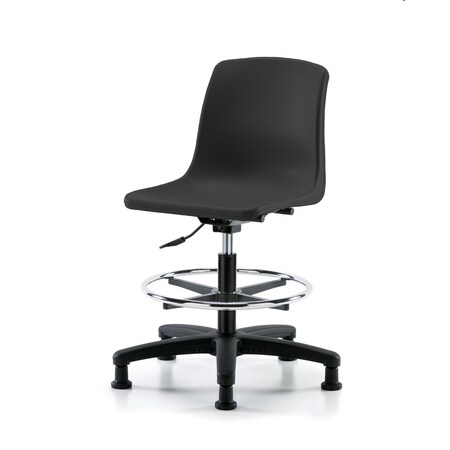 Blue Ridge Ergonomics Polypropylene Shell Chair - Medium Bench Height with Chrome Foot Ring & Stationary Glides in Black SMBCH-RG-CF-RG-BLK