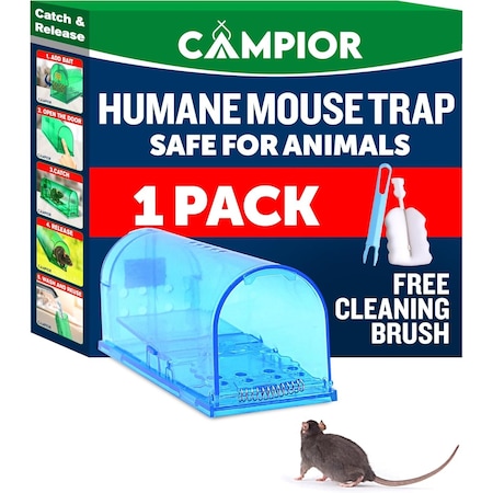 Campior Humane Mouse Trap, Large, No-Kill, Pet Safe, Easy Clean, No-Touch Release, Blue CMPMU7BLS1