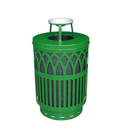 Witt Industries Green Outdoor Receptacle with Laser Cut Design with Ash Top COV40P-AT-GN
