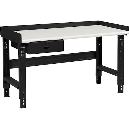 Global Industrial 72 x 36 Adj Height Workbench w/Drawer, Black- Plastic Laminate Safety Top 183992ABK