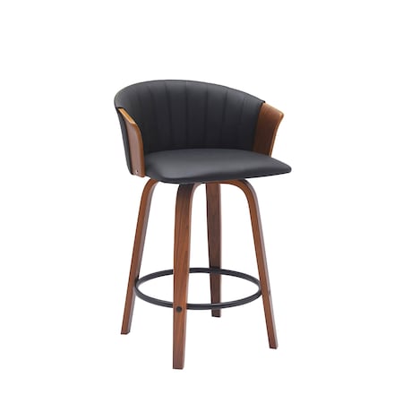 Armen Living Diana 26in Swivel Walnut Wood Counter Stool in Black Faux Leather LCDIBAWABLK26