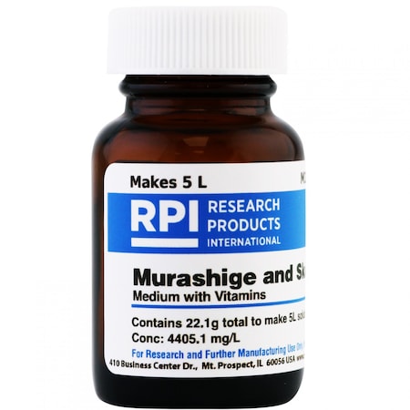 Rpi Murashige and Skoog MS Medium with Vitamins, 22 Grams of Powder, Makes 5 Liters of Solution M10400-5.0