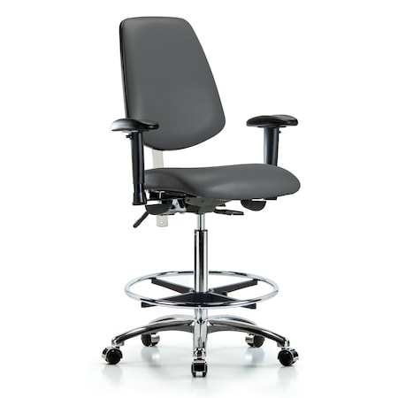 Blue Ridge Ergonomics Vinyl Clean Room Chair, Adjustable Arms BR-NCR-VHBCH-MB-CR-T0-A1-CF-CC-8823