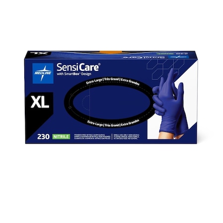 Medline SensiCare Nitrile Exam Gloves with SmartBox Design, Powder-Free, Size XL, 230PK MDSXB7587H