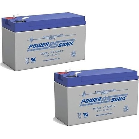 Power-Sonic PS-1290F2 12V 9Ah F2 AGM Rechargeable Batteries, 2PK PS-1290 F2
