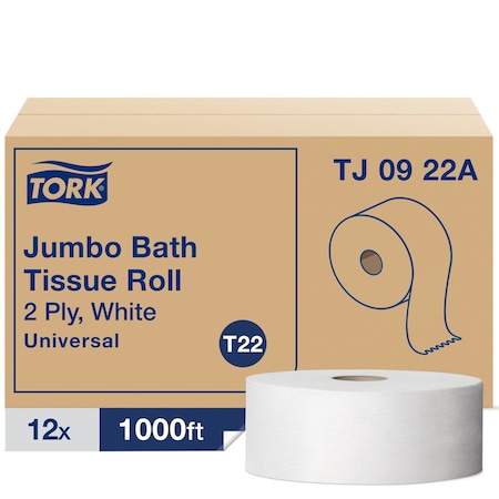 Tork Jumbo Core, 2 Ply, Continuous Sheets, White, 12 PK TJ0922A