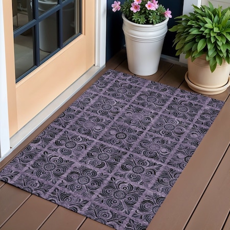 Homeroots 3' X 5' Purple Plum And Charcoal Medallion Washable Indoor Outdoor Area Rug 589308