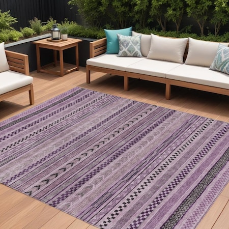 Homeroots 8' X 10' Plum And Lilac Striped Washable Indoor Outdoor Area Rug 615359