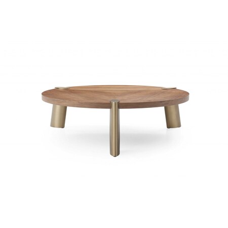 Homeroots 55" Brown and Gold Wood And Stainless Steel Round Coffee Table 372179