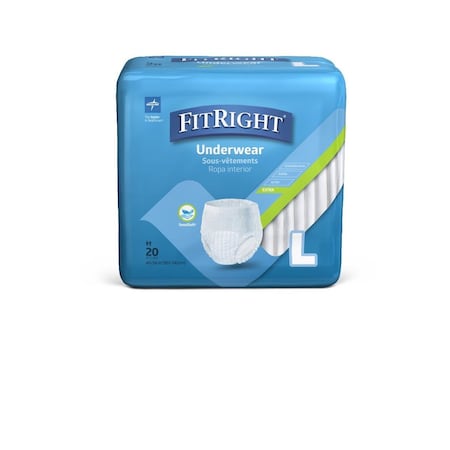 Medline FitRight Extra Protective Underwear, Size L, for Waist Size 40in-56in, 20PK MSC13505AZ