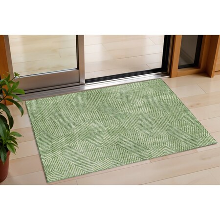 Homeroots 3' X 5' Green And Light Green Geometric Washable Indoor Outdoor Area Rug 594539